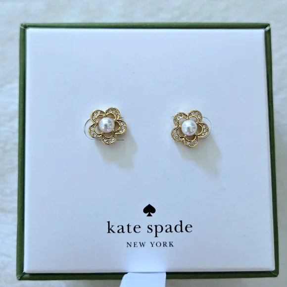Kate Spade♠️ "Jeweled Stencil" Faux Pearl Earrings - NIB - Picture 8 of 16